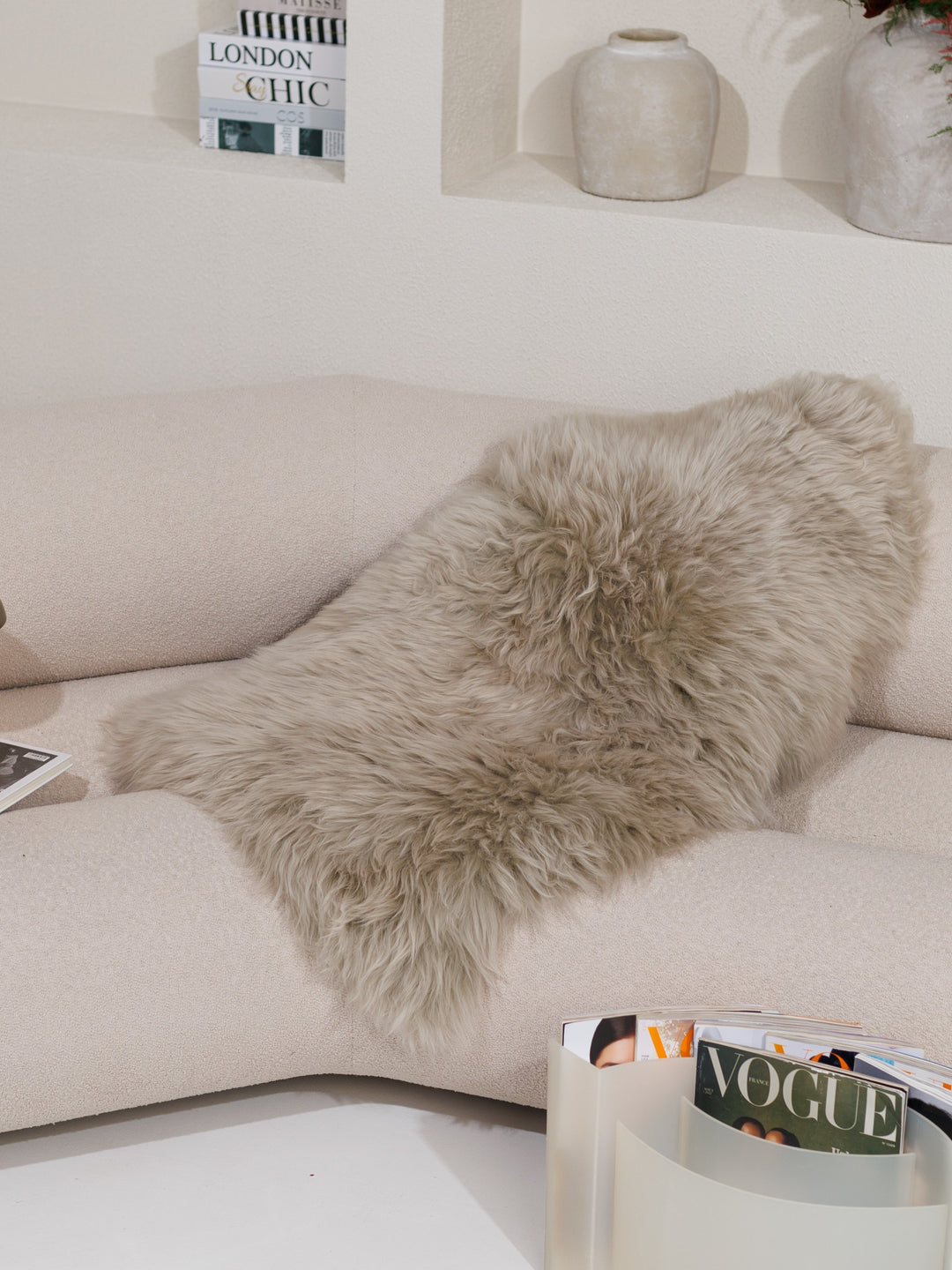 Taupe sheepskin rug